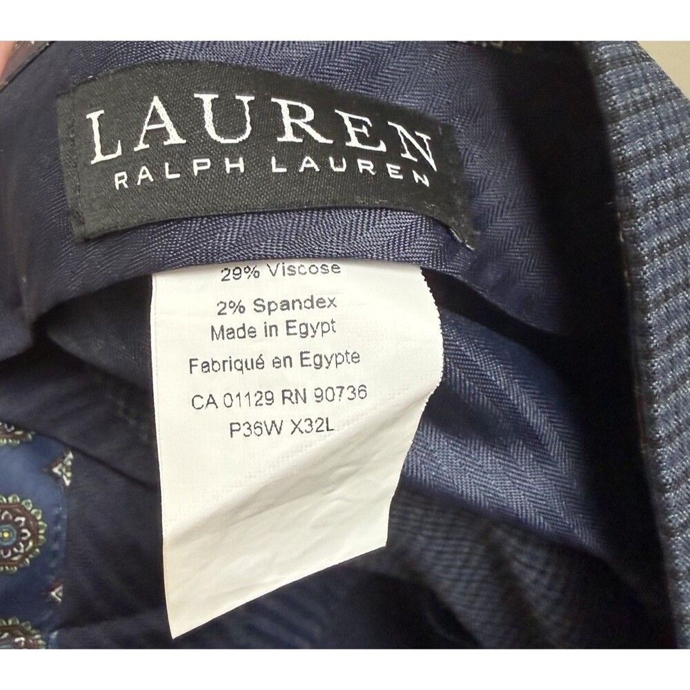 Men’s 35X32 Lauren Ralph Lauren Pants Navy Blue Plaid Flat Front - Picture 4 of 4